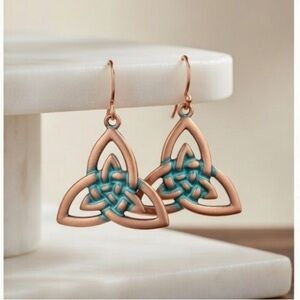 NEW The Margo dangle Earrings Celtic Copper color Trinity Triangle - Boutique
